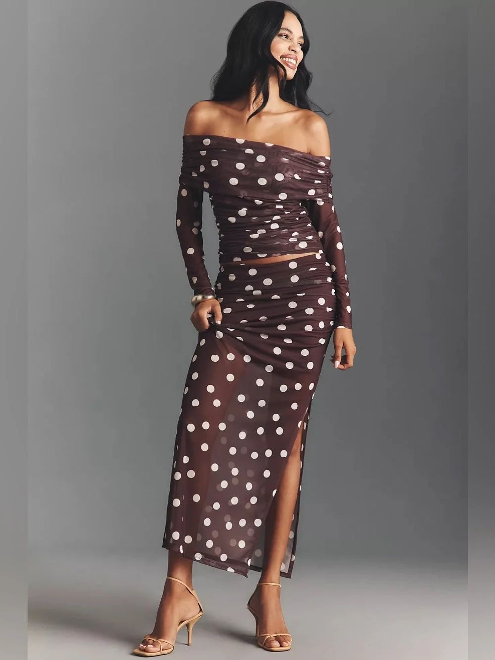 Maeve Fitted Ruched Mesh Maxi Skirt Size XL